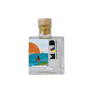 MAD London Dry Gin 'Sea' painting by Lu Cornish 'The Call of the Sea’ © Modern Art Distillery 2023 10cl bottle side 2 view 40% ABV botanicals includes Sumac.