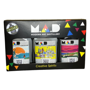 Modern Art Distillery (MAD) 3 x 5cl Gift Pack - London Dry Gin with art by three emerging artists