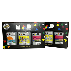 Christmas present idea for Gin lover - Modern Art Distillery (MAD) 3 x 5cl Gift Pack - London Dry Gin with art by three emerging artists