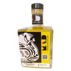 Modern Art Distillery MAD Strawberry & Honey Spiced Rum 50cl with art by Dorset Artist Hugh Dunford Wood linoprint 'The Spirit of Lyme Regis'