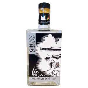 Modern Art Distillery MAD London Dry Gin (sumac gin) 70cl with art by Dorset Artist Hugh Dunford Wood linoprint 'The Spirit of Lyme Regis'