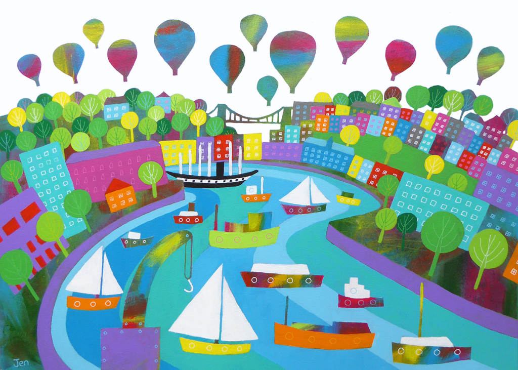 Bristol Harbour Festival by Jenny Urquhart. This artwork appears on Modern Art Distillery (M.A>D) gin and rum bottle labels for a limited edition 2025.