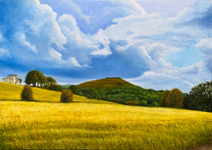 Light on Summer Barley painting by Fine Artist Ivan Maxwell Jones a Malvern based artist whose work appears on Modern Art Distillery (M.A.D) gin and rum bottles.
