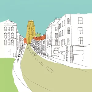 Park Street by Jenny Urquhart. Bristol Harbour Festival artwork appears on Modern Art Distillery (M.A>D) gin and rum bottle labels for a limited edition 2025.