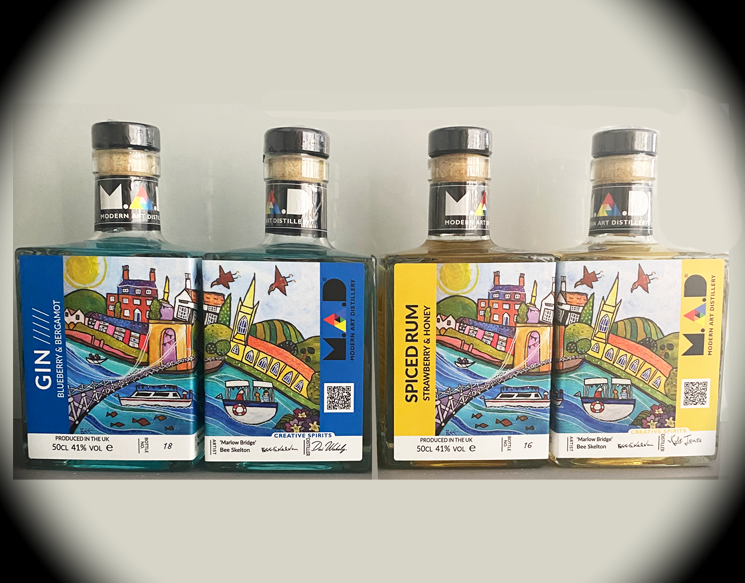 'The Bridge Marlow' by Bee Skelton on Modern Art Distillery (M.A.D) gin and rum bottles Limited edition 2025