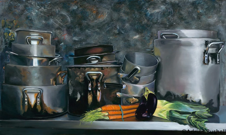 'They Gather' painting by Adrian Bushell, Victoria, Canada. Adrian's work appears on Modern Art Distillery (M.A.D) gin and rum label on a limited edition 2025