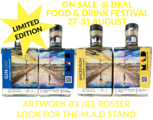 'Stormy Skies - Deal' by Jill Rosser on Modern Art Distillery (M.A.D) gin and rum bottles Limited edition 2025 for sale at Deal Food & Drink Festival 2025