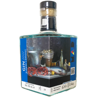 'West Coast Fare' oil on canvas by Adrian Bushell artist (Victoria, BC, Canada) on Modern Art Distillery (M.A.D) Blueberry & Bergamot Gin and Strawberry & Honey Spiced Rum bottles Limited edition 2025