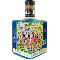 Modern Art Distillery (M.A.D) showcasing John Goldsworthy's watercolour 'Jazz in the Park'. This artwork is on M.A.D limited edition bottles of Blueberry & Bergamot Gin 2025