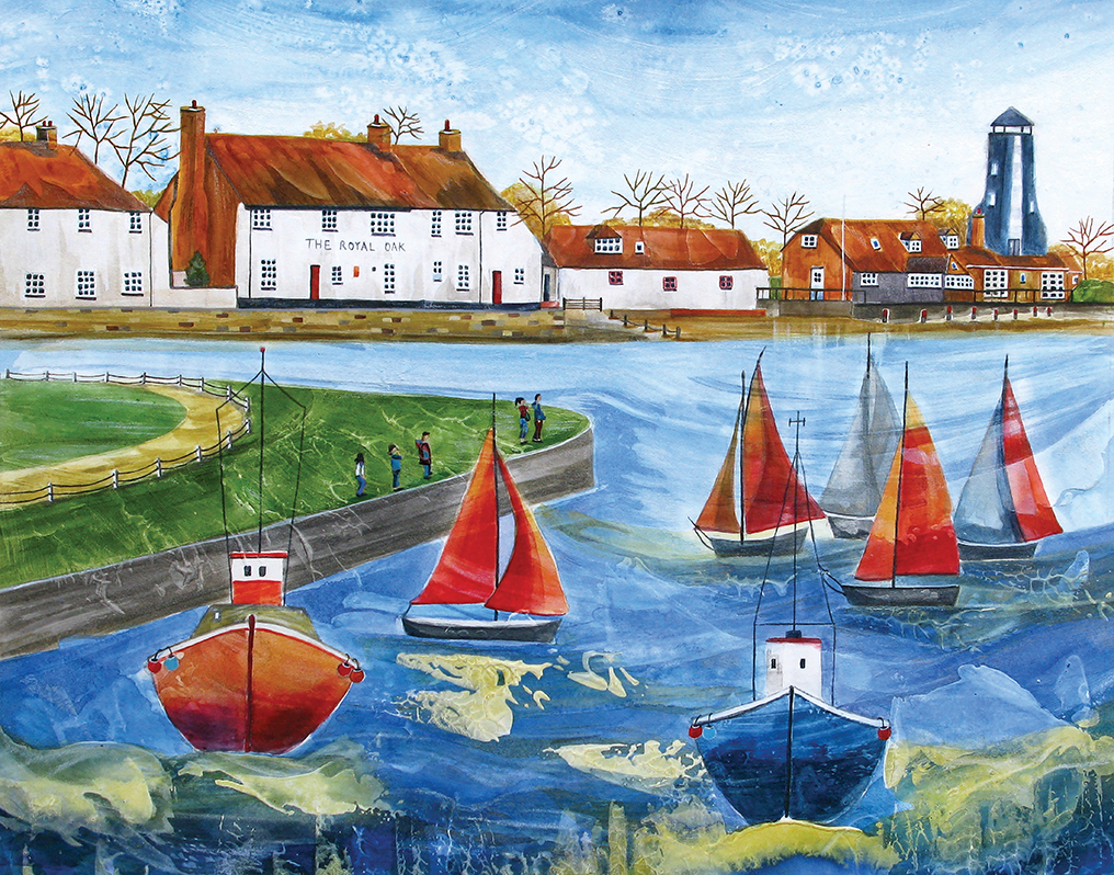 Modern Art Distillery Watermelon & Thyme Vodka. Bottles with artwork from emerging artists. This artwork is by an artist from Warwick, Anya Simmons who painted this lovely, busy scene of Langstone Harbour - strictly speaking it is the Western edge of Chichester Harbour.