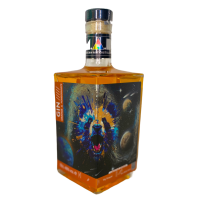Modern Art Distillery Orange & Pomegranate Gin. Bottles with commissioned artwork from emerging artists. This artwork by self-taught spraypaint artist and Tik Tok sensation Tom Welly Wells from Exmouth, Devon called 'Big Bangda'