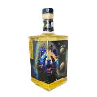 Modern Art Distillery Strawberry & Honey Spiced Rum. Bottles with commissioned artwork from emerging artists. This one with artwork by self-taught spraypaint artist Tom Welly Wells from Exmouth, Devon. Artwork of a Spirit Animal - 'Big Bangda'