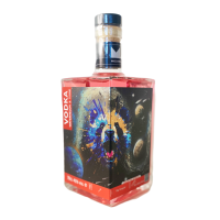 Modern Art Distillery Watermelon & Thyme Vodka bottle with art by Tik Tok sensation , Exmouth artist Tom Welly Wells a self-taught spraypaint artist - artwork of a spirit animal 'Big Bangda'